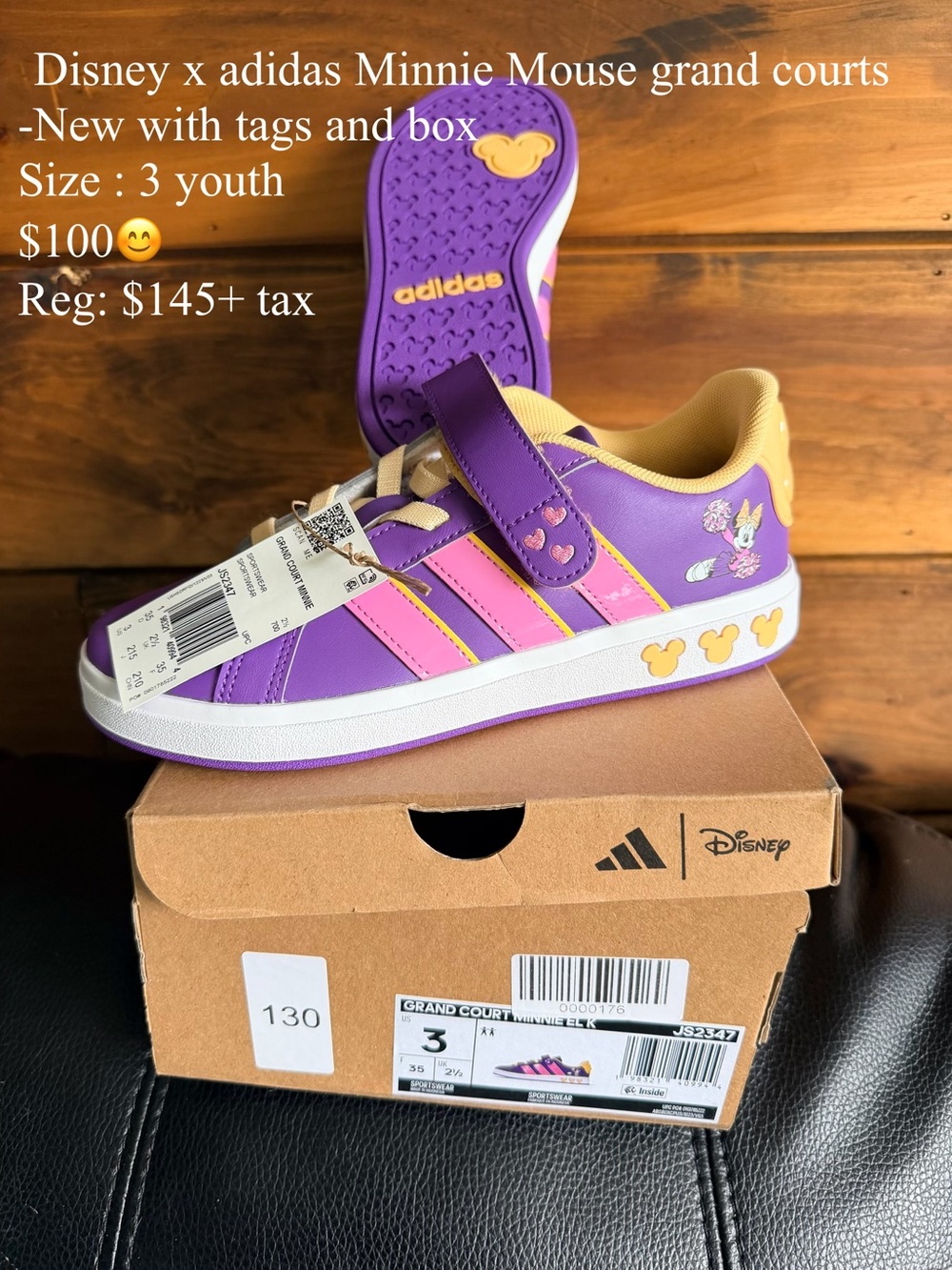 adidas Kids Minnie Mouse Grand Court Sneakers - Purple/Pink/Gold